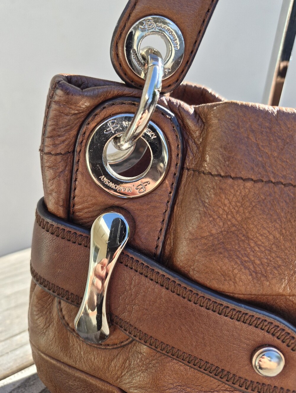 B. Makowsky Vintage Leather Belted Hobo Bag - Picture 6 of 15